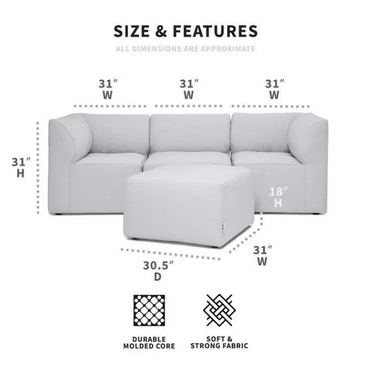 Big Joe – Patio 4-Piece Sectional Couch, Light Gray