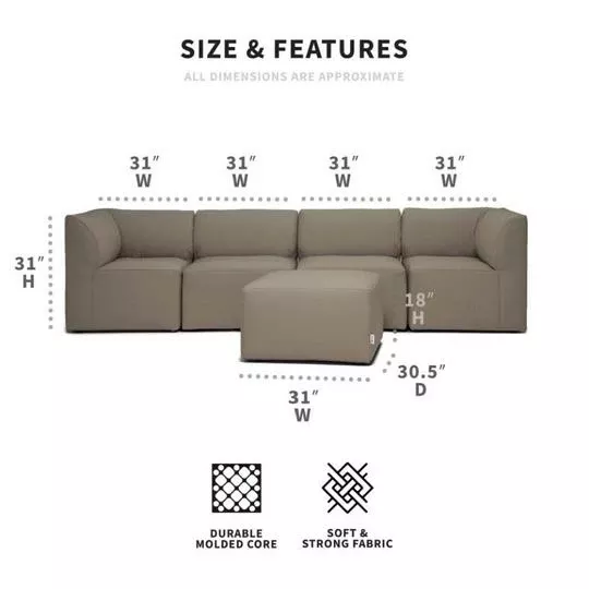Big Joe – Patio 5-Piece Sectional Couch, Castor Gray