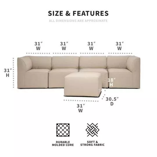 Big Joe – Patio 5-Piece Sectional Couch, Terra Bask