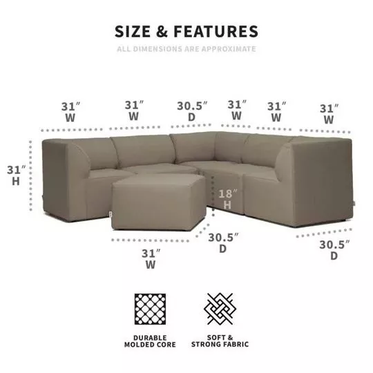Big Joe – Patio 6-Piece Sectional Couch, Castor Gray