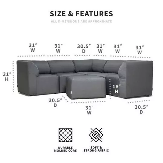 Big Joe – Patio 6-Piece Sectional Couch, Granite