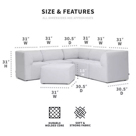 Big Joe – Patio 6-Piece Sectional Couch, Light Gray