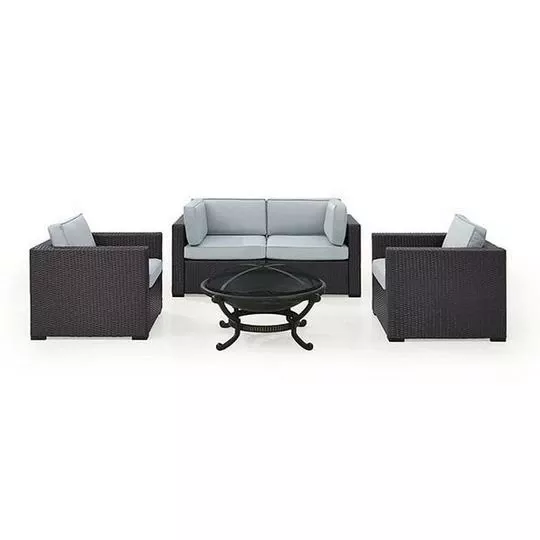 Crosley – Biscayne 5-Piece Wicker Set With 2 Armchairs, 2 Corner Chairs And Fire Pit