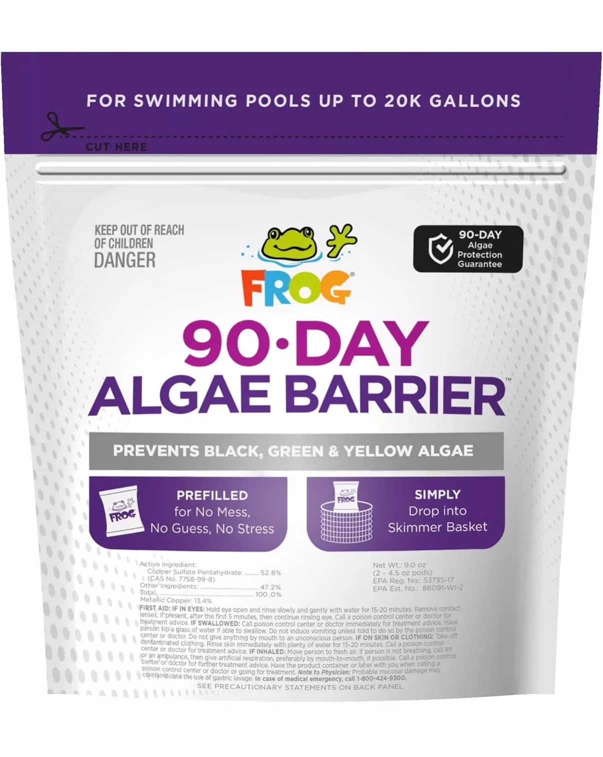 FROG 90-Day Algae Barrier Pool Pods for Pools up to 20,000 Gallons, 2-Pack