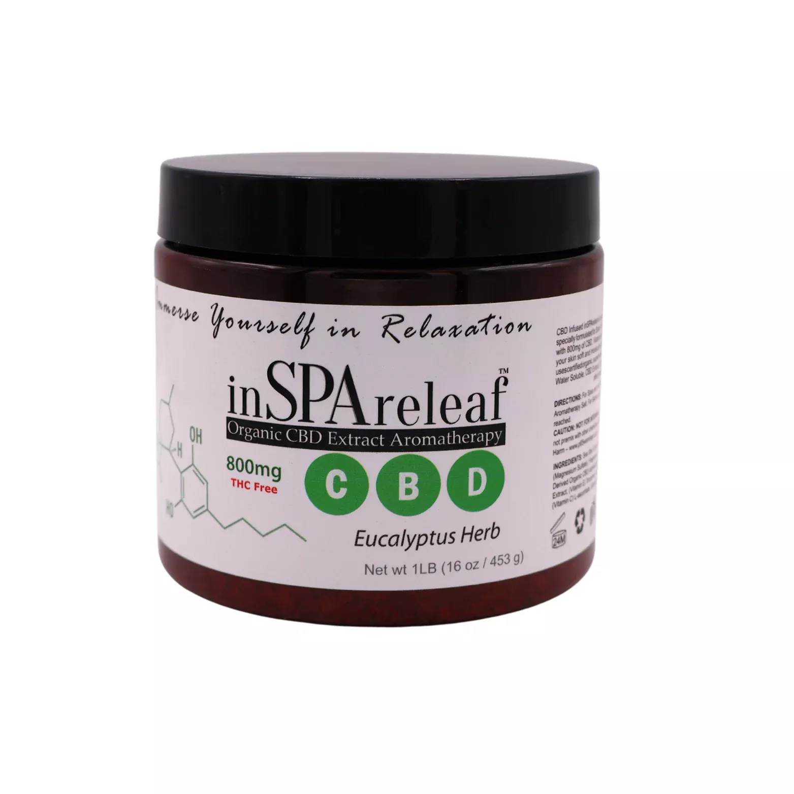 inSPAreleaf 800mg - 16oz Epsom Salt Crystal Aromatherapy - Eucalyptus Herb