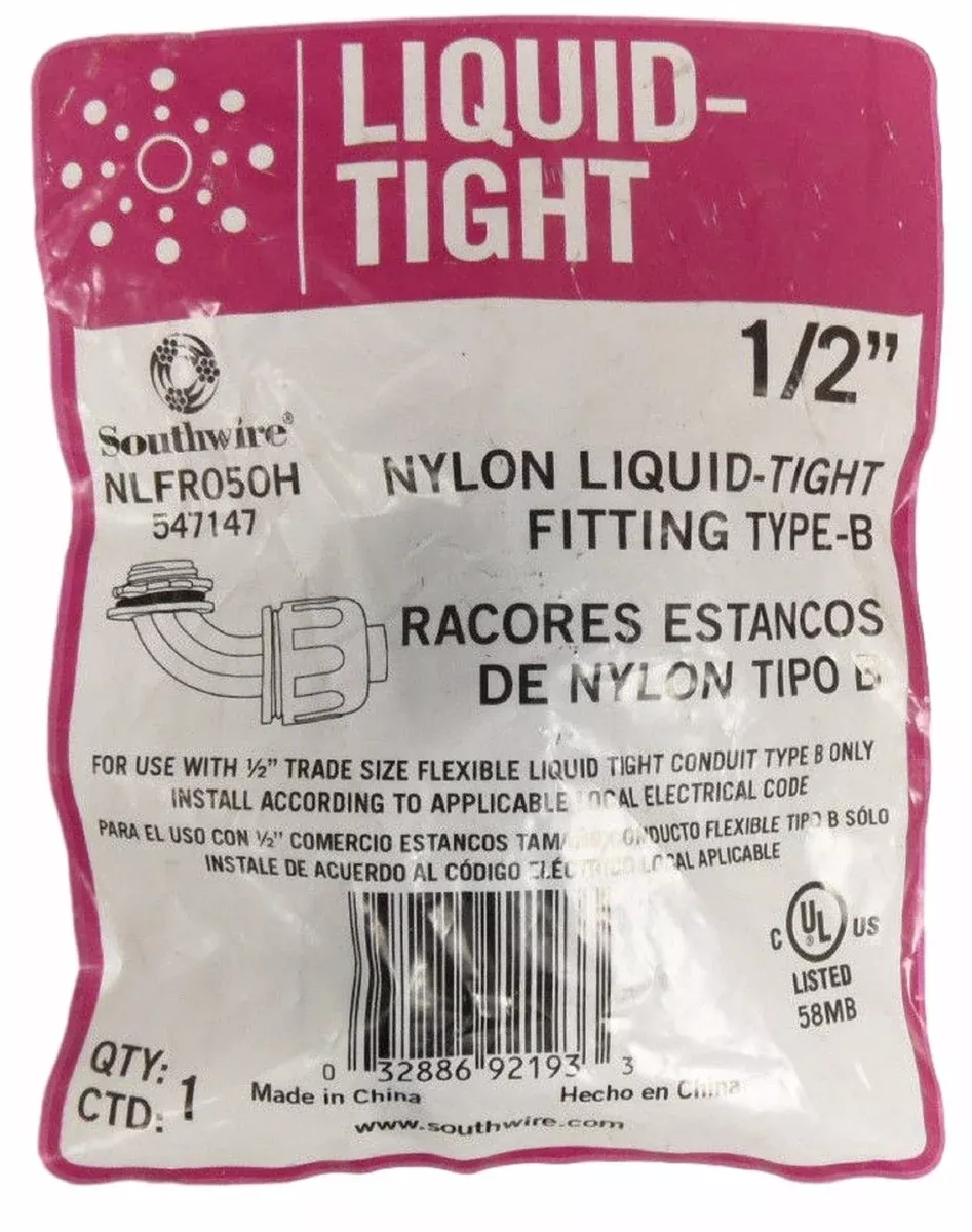Southwire 547147 1/2" Nylon Liquid-Tight Fitting Type-B NLFR050H