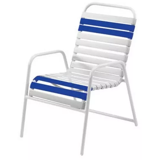 Windward Design Group – Classic Blue/White Vinyl Strap Dining Chair, 4-Pack